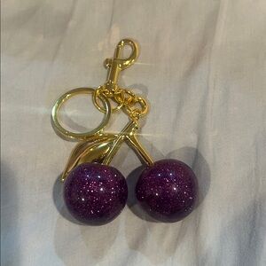 Purple Glitter Cherry Keychain